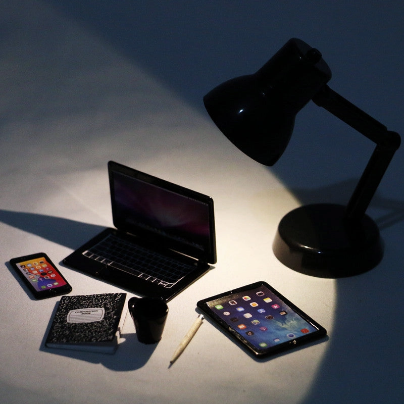 Tiny Tech Bundle for Dollhouses - Mini Phone, Tablet, Foldable Laptop & Realistic Desk Lamp - Perfect for Home & Office Displays