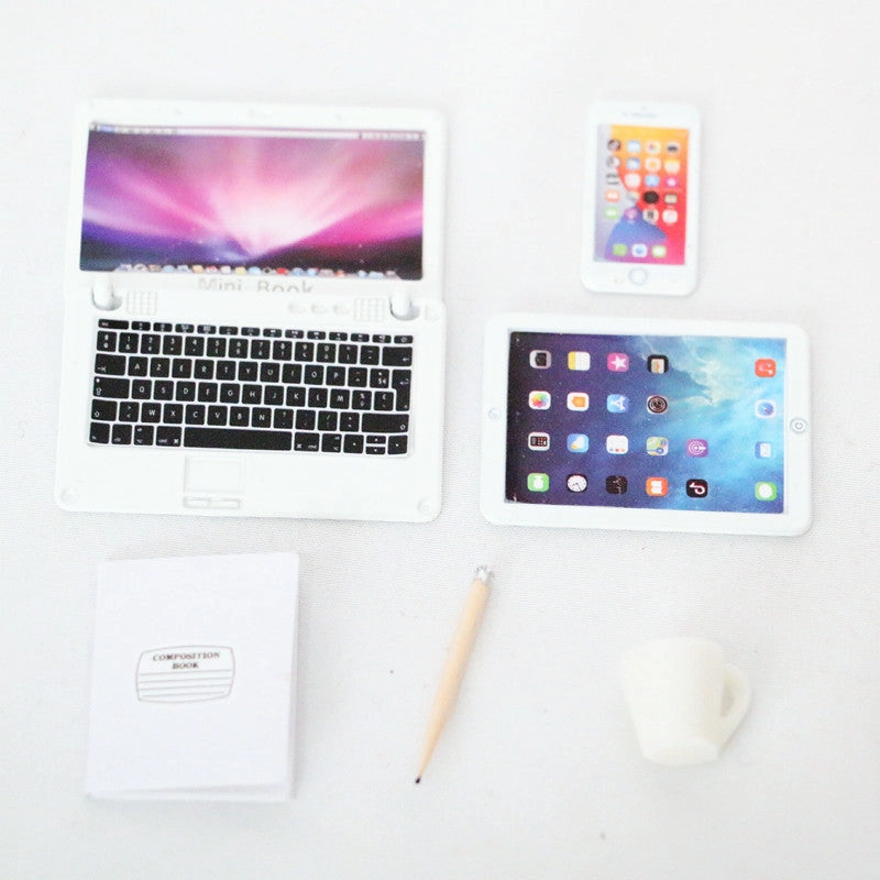 Tiny Tech Bundle for Dollhouses - Mini Phone, Tablet, Foldable Laptop & Realistic Desk Lamp - Perfect for Home & Office Displays