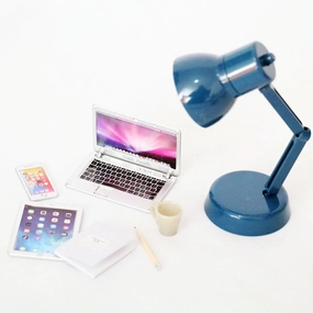 Tiny Tech Bundle for Dollhouses - Mini Phone, Tablet, Foldable Laptop & Realistic Desk Lamp - Perfect for Home & Office Displays