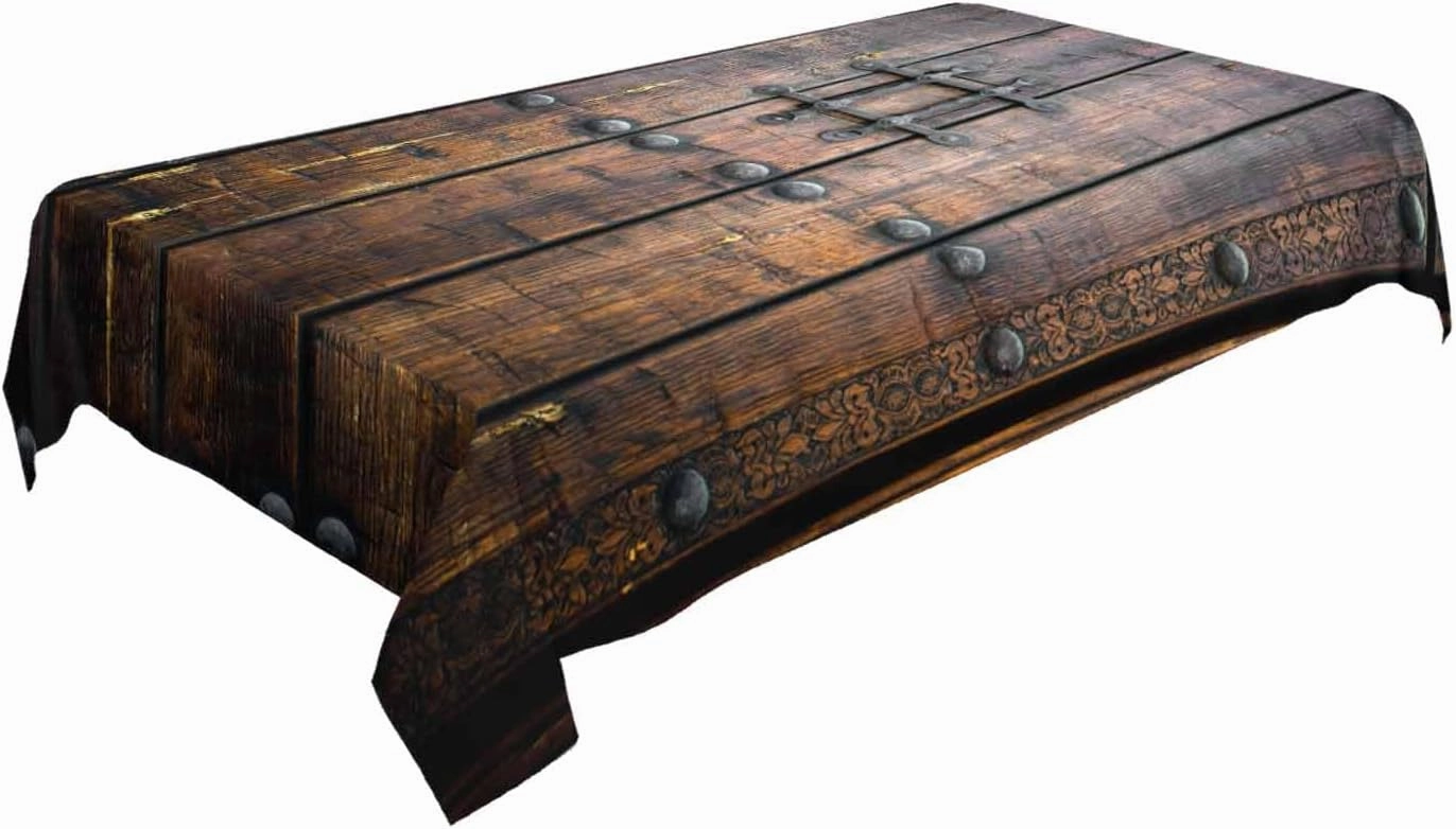 TKS MITLAN Ancient Wooden Door Tablecloth Decor Medieval Background Metal Closed Architectural Table Cloth Dining Room Kitchen Table Cover 60" X 84" Oblong/Rectangle