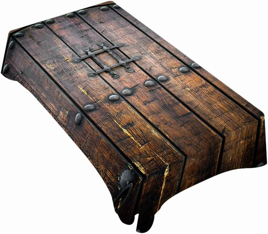 TKS MITLAN Ancient Wooden Door Tablecloth Decor Medieval Background Metal Closed Architectural Table Cloth Dining Room Kitchen Table Cover 60" X 84" Oblong/Rectangle