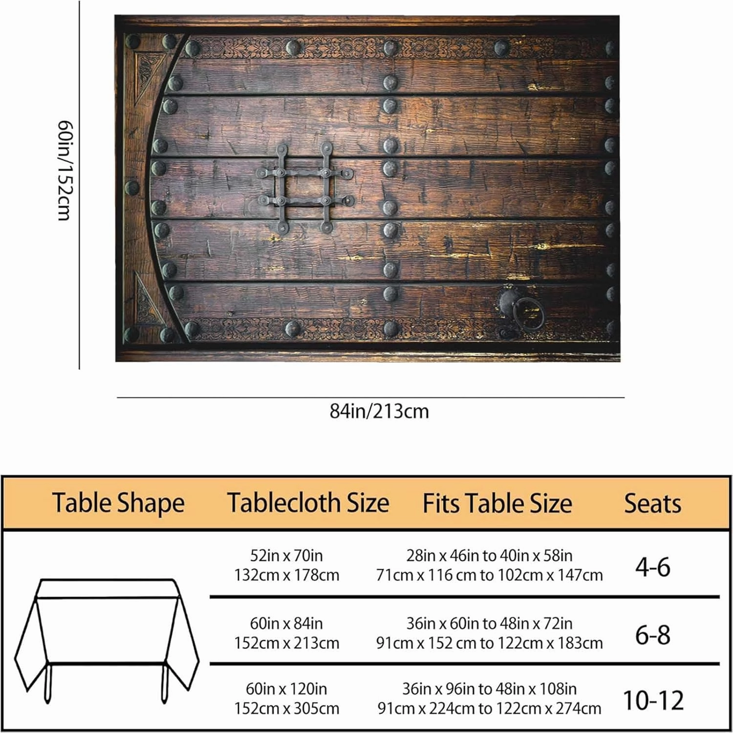 TKS MITLAN Ancient Wooden Door Tablecloth Decor Medieval Background Metal Closed Architectural Table Cloth Dining Room Kitchen Table Cover 60" X 84" Oblong/Rectangle