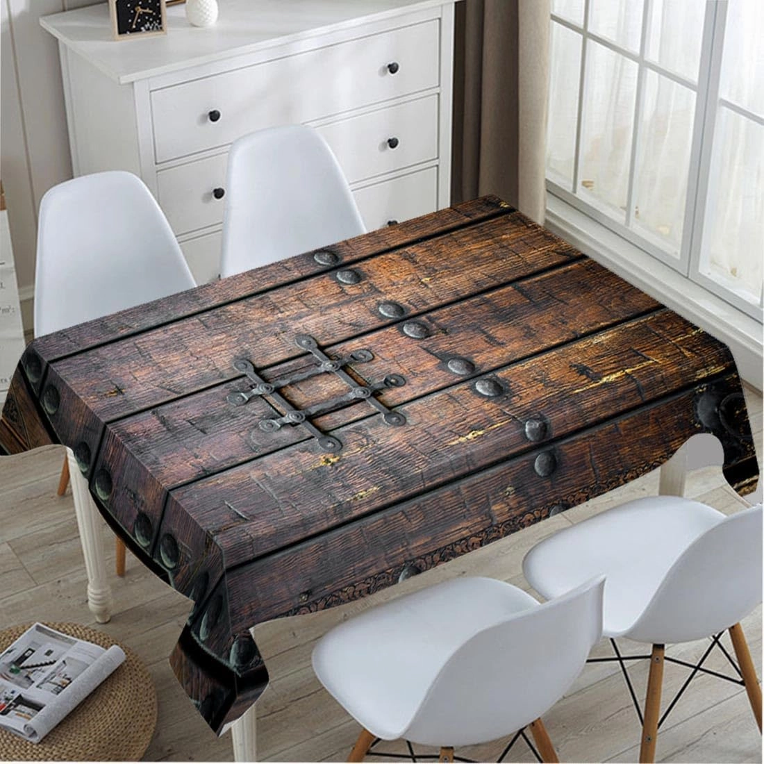 TKS MITLAN Ancient Wooden Door Tablecloth Decor Medieval Background Metal Closed Architectural Table Cloth Dining Room Kitchen Table Cover 60" X 84" Oblong/Rectangle