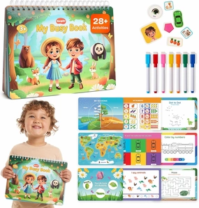 Toddler Busy Book – Montessori Activity Book for 3  Year Olds – 14 Interactive Learning Pages with Matching, Tracing & Puzzles – Preschool Educational Toy for Fine Motor Skills & Early Development