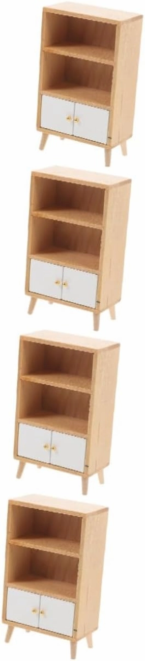 Totority 4pcs Miniature Wooden Display Cabinet Compact Dollhouse Bookshelf for House Decor Boys and Girls Birthdays and Festivals
