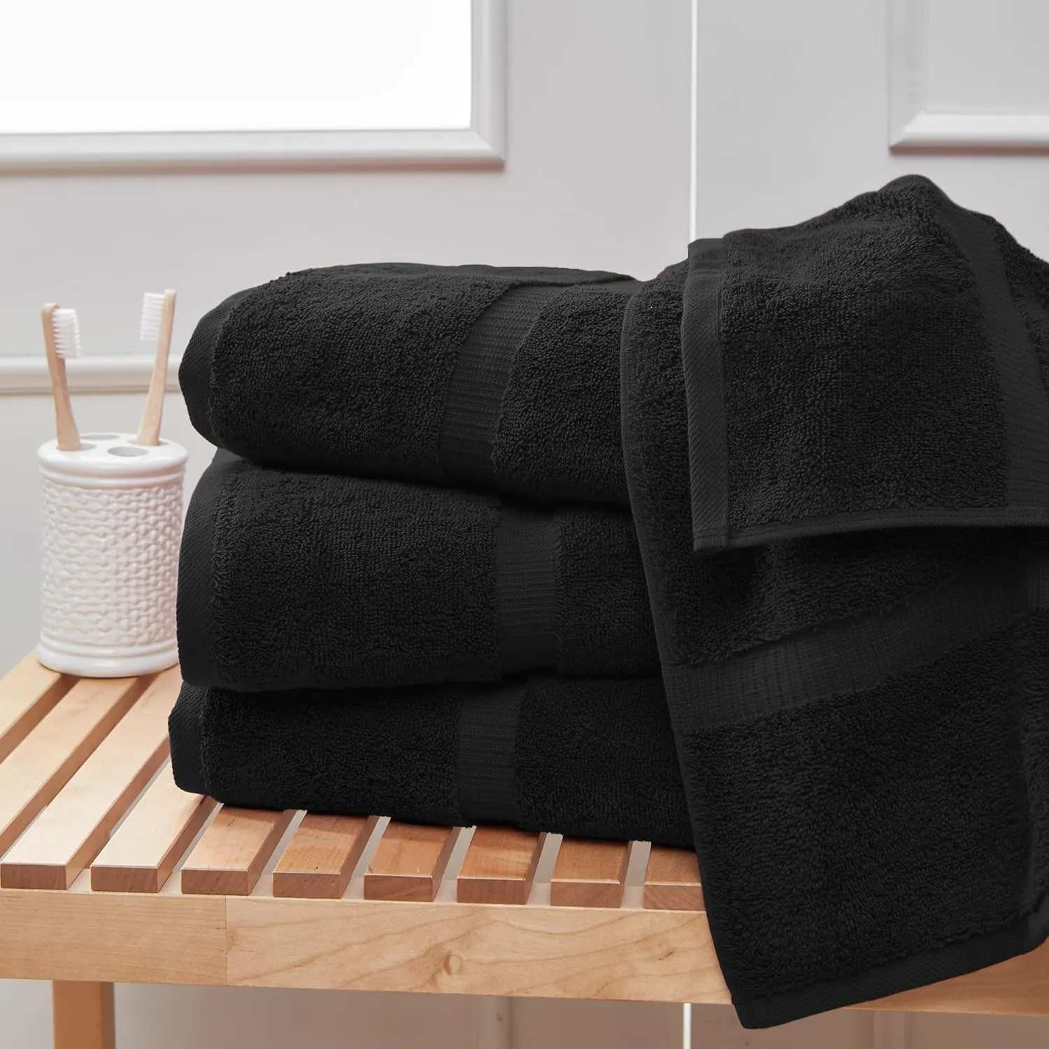 Towel Bazaar Premium Cotton Super Soft and Absorbent Turkish Towels (4-Piece, 30x60 Inches Extra Large Bath Towels, Black)