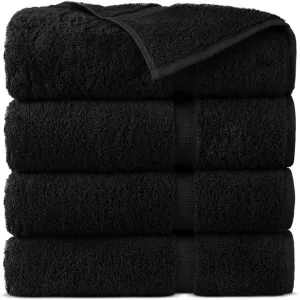 Towel Bazaar Premium Cotton Super Soft and Absorbent Turkish Towels (4-Piece, 30x60 Inches Extra Large Bath Towels, Black)
