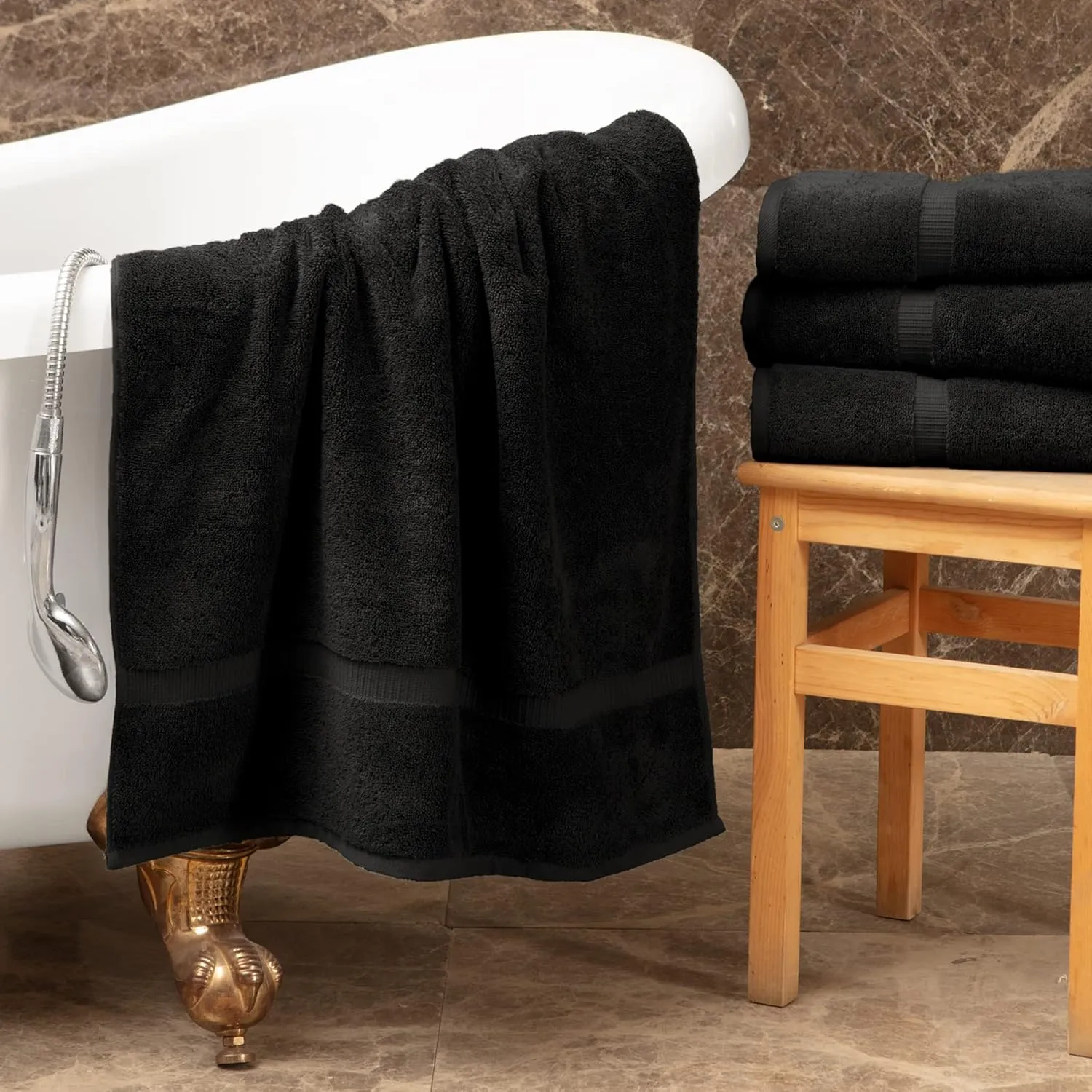 Towel Bazaar Premium Cotton Super Soft and Absorbent Turkish Towels (4-Piece, 30x60 Inches Extra Large Bath Towels, Black)
