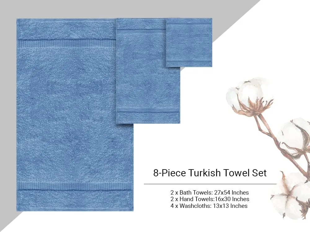 Towel Bazaar Premium Cotton Super Soft and Absorbent Turkish Towels (8-Piece Towel Set, Wedgewood)