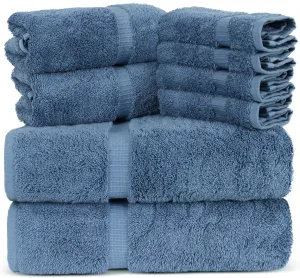 Towel Bazaar Premium Cotton Super Soft and Absorbent Turkish Towels (8-Piece Towel Set, Wedgewood)