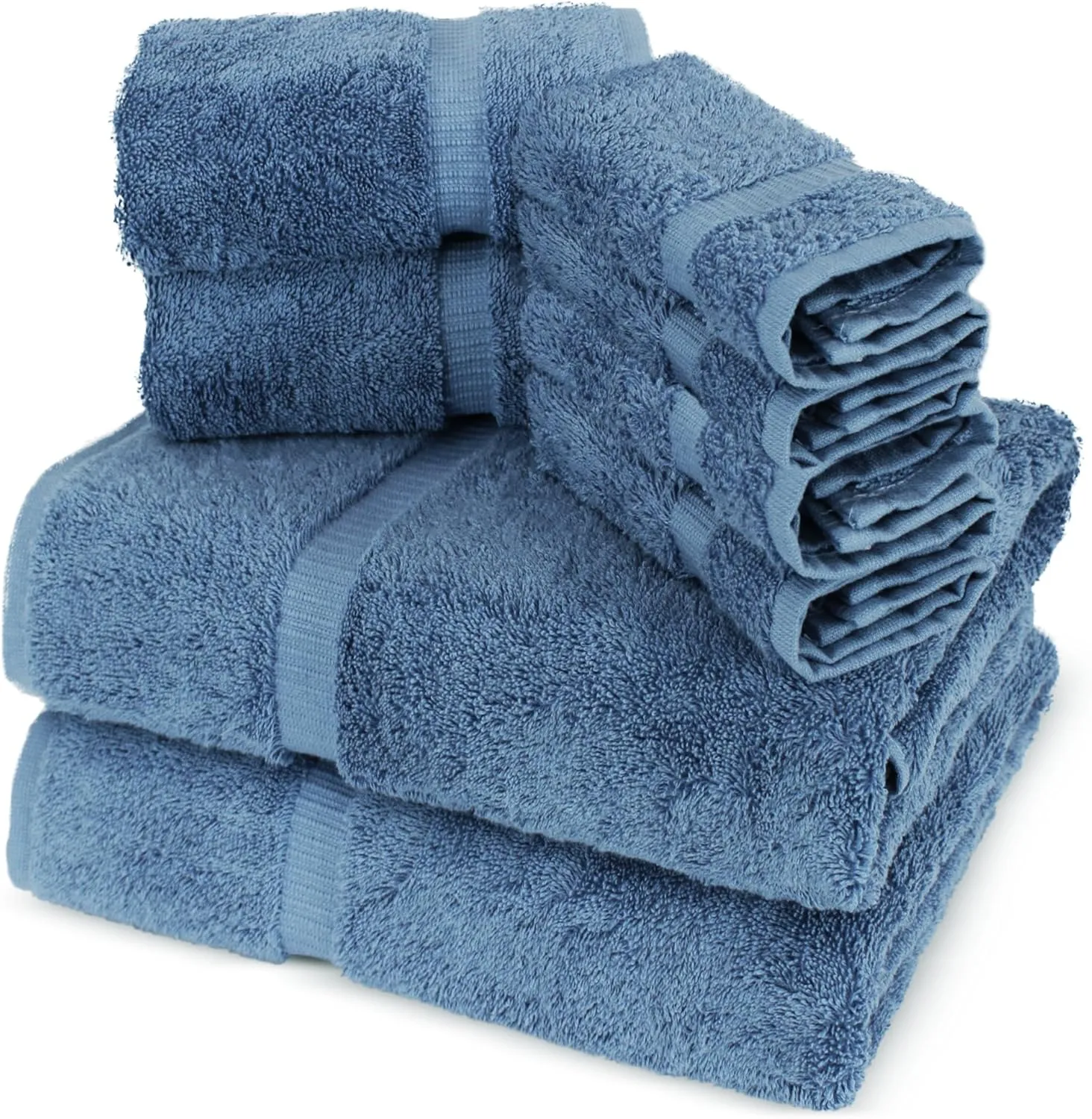 Towel Bazaar Premium Cotton Super Soft and Absorbent Turkish Towels (8-Piece Towel Set, Wedgewood)