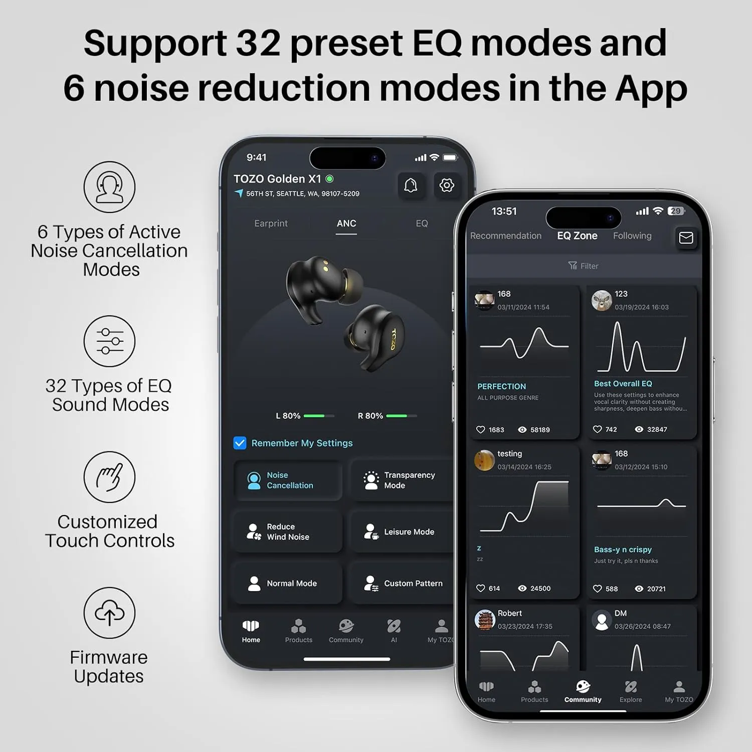 TOZO Golden X1 Wireless Earbuds Balanced Armature Driver and Hybrid Dynamic Driver, Bluetooth Headphones OrigX Pro, LDAC & Hi-Res Audio Wireless, Noise Cancellation Headset Galaxy Blue/Black