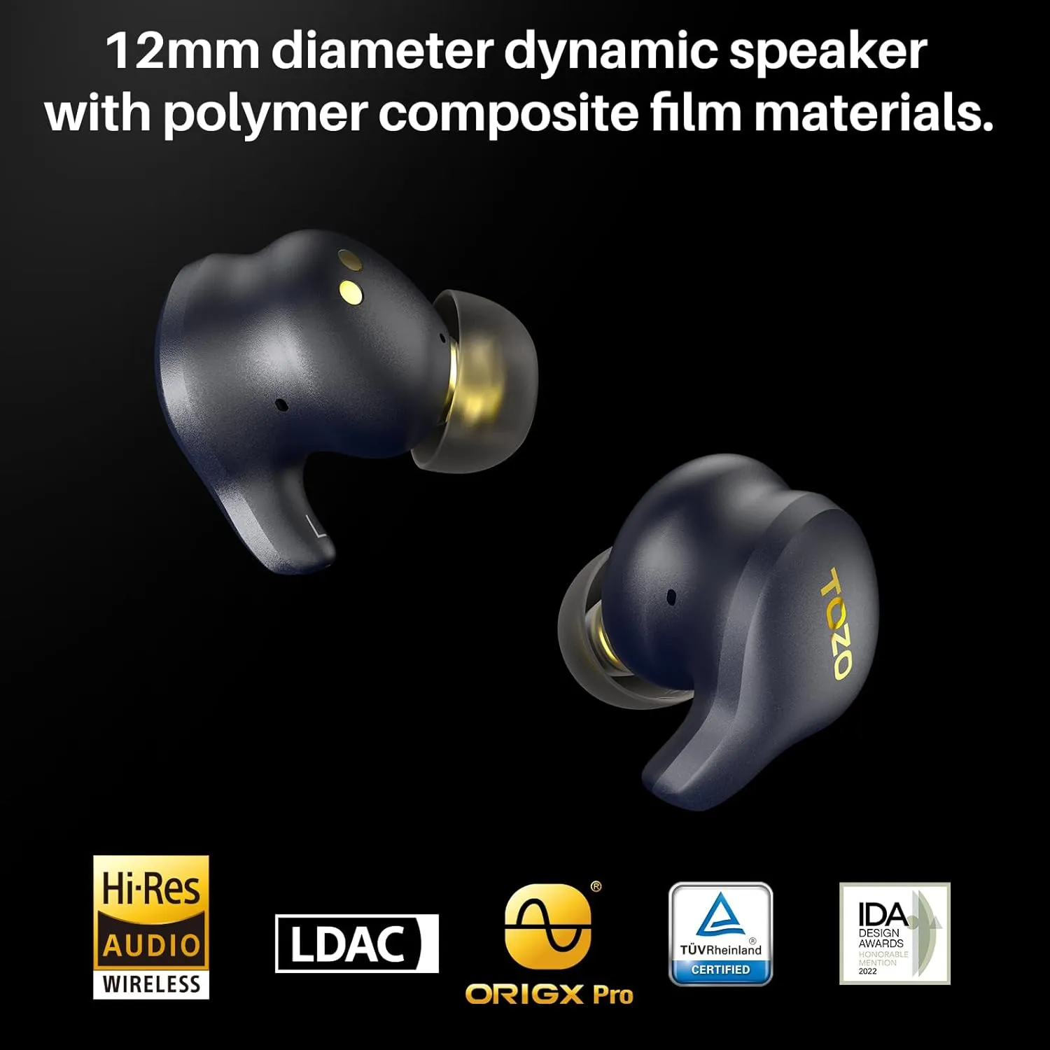 TOZO Golden X1 Wireless Earbuds Balanced Armature Driver and Hybrid Dynamic Driver, Bluetooth Headphones OrigX Pro, LDAC & Hi-Res Audio Wireless, Noise Cancellation Headset Galaxy Blue/Black