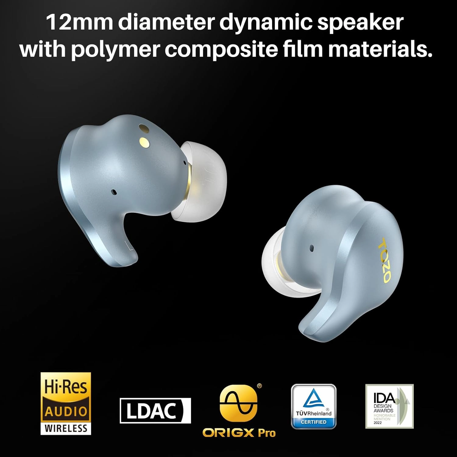 TOZO Golden X1 Wireless Earbuds Balanced Armature Driver and Hybrid Dynamic Driver, Bluetooth Headphones OrigX Pro, LDAC & Hi-Res Audio Wireless, Noise Cancellation Headset Blue