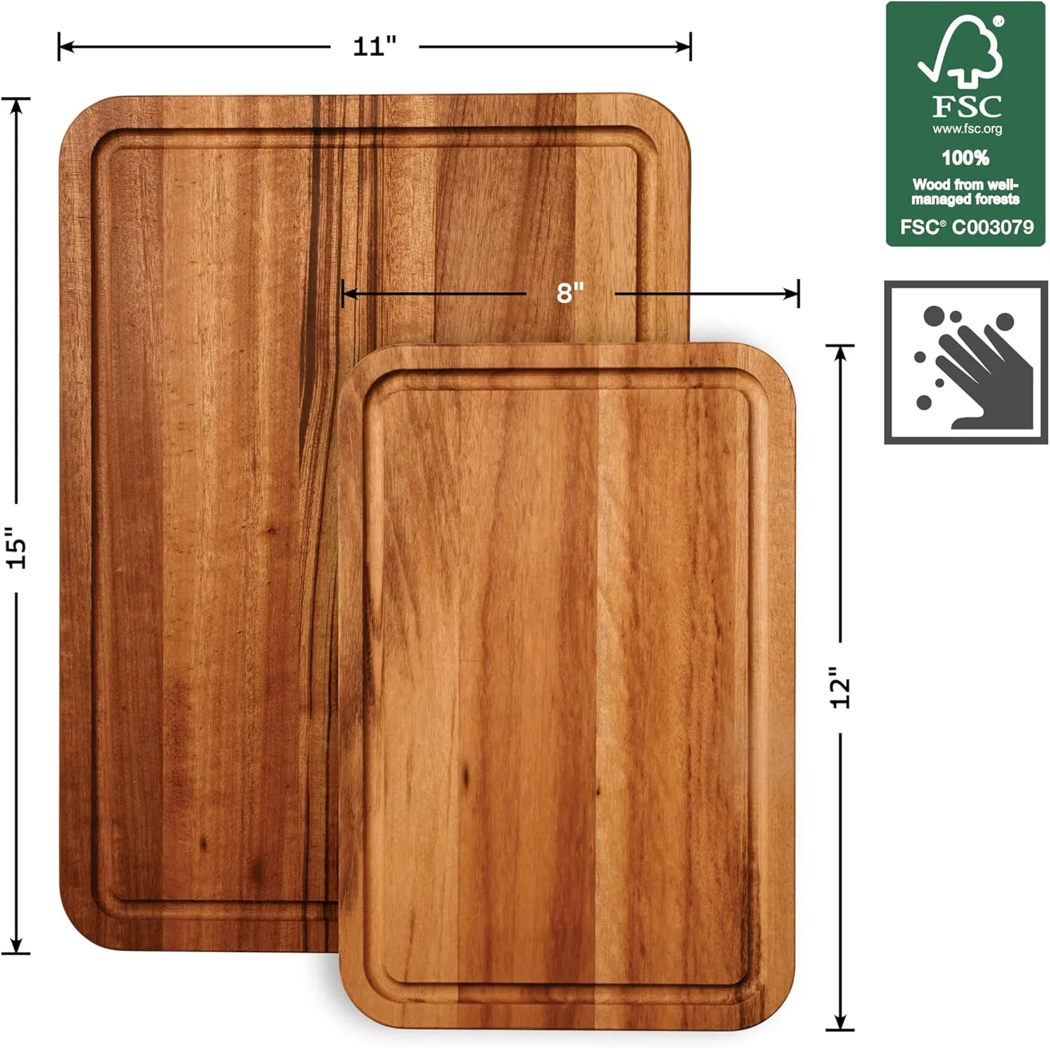Tramontina FSC Certified Brazilian Tigerwood Cutting and Serving Board Set - 2 Pack (15 x 11-in & 12 x 8-in), 81000/049DS