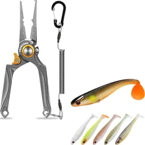 TRUSCEND Lockable Handy Fishing Pliers with Innovative Ergonomical Handle, Multi-Function Fishing Gear with Mo-V Cutter, Top Soft Fishing Lures for All Species of Fish, Fishing Gifts for Men