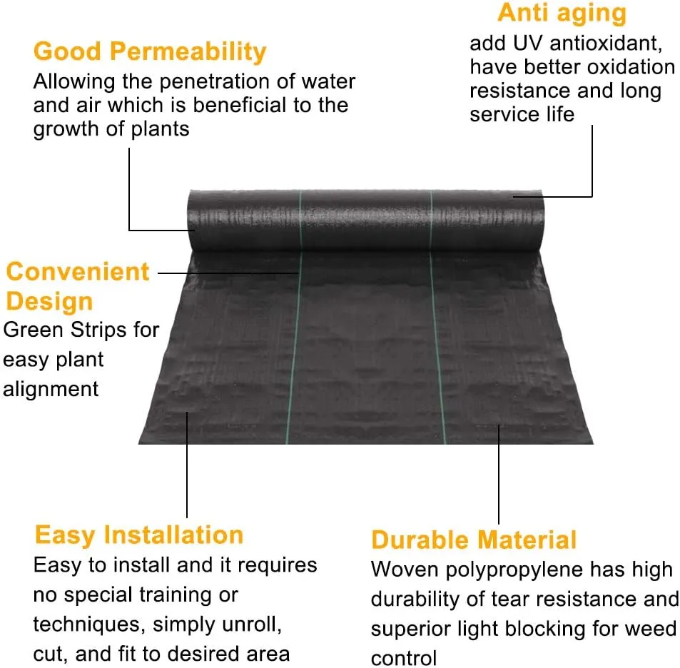TUFFIOM Weed Barrier 4 x 300 FT Garden Landscape Fabric, Ground Cover with UV Resistance, 125gsm/3.7OZ Heavy Duty Material for Superior Weed Control, Perfect for Greenhouse, Yard, Flower Bed, Garden