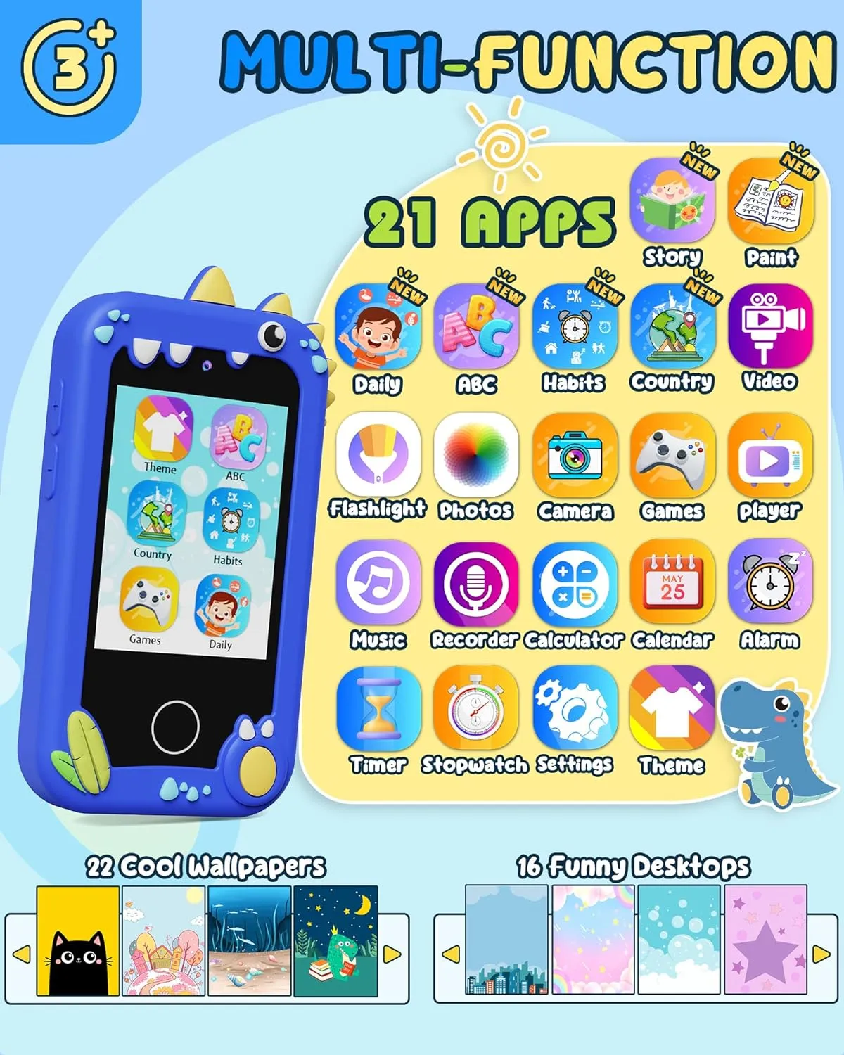 UCIDCI Kids Smart Phone Toys for Girls Toddler Phone Toys with Learning Games, Christmas, Birthday Gifts for 3 4 5 6 7 Year Old Boys Blue