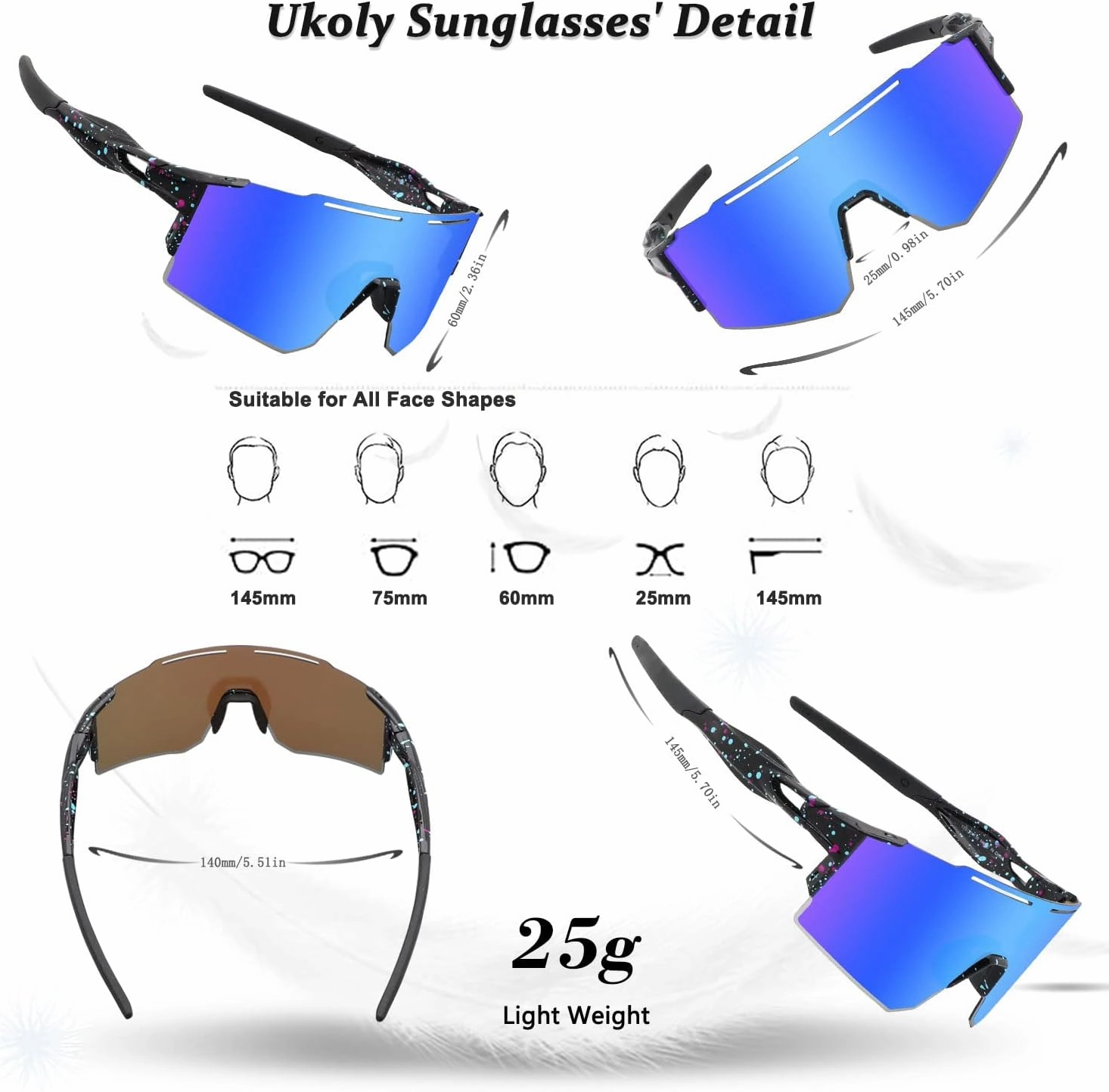 Ukoly Cycling Sunglasses for Men Women with 3 Interchangeable Lenses, Polarized Sports Sunglasses, Baseball Sunglasses