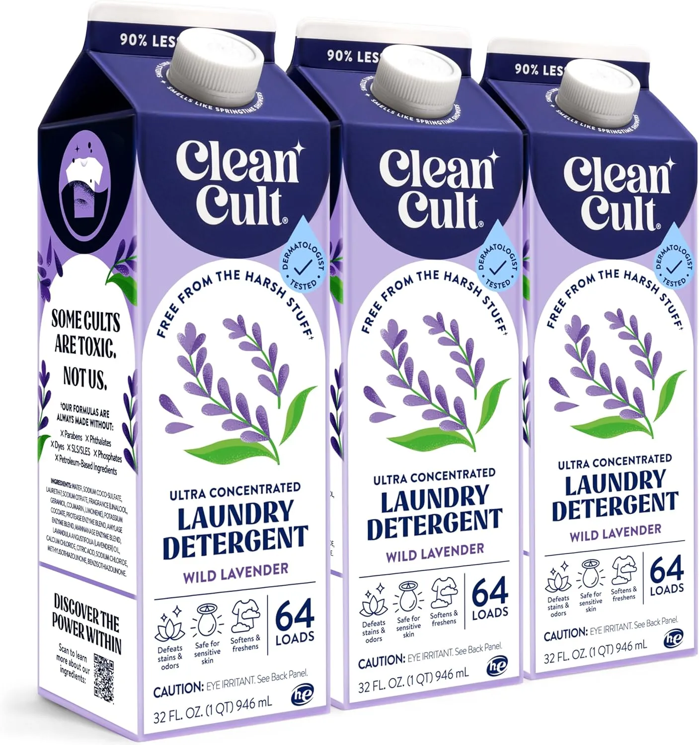 Ultra Concentrated Liquid Laundry Detergent Soap, 192 loads (96 oz), Long Lasting Scent, 90% Less Plastic, No Harsh Chemicals, Wild Lavender, Defeats Stains & Odors, HE/Standard Compatible
