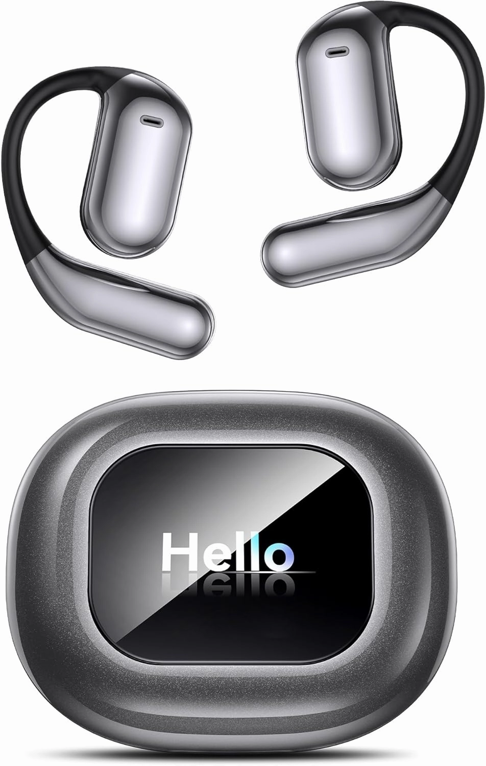 Ultra Open-Ear-Headphones Wireless Bluetooth - Ergonomic Pro Over The Ear Earbuds with Air-Like Silicone Design, Bone Conduction Headphones for Running, Workouts, and Fitness, Dark Gray