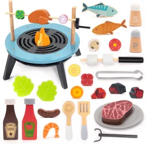 UMU Kids Grill Set, Pretend Play BBQ Toys with Wooden Grill, Cutting Food, and Cooking Accessories – Play Kitchen Outdoor & Indoor Barbecue Toy for Toddlers and Kids Age 3 4 5 6 7 8 