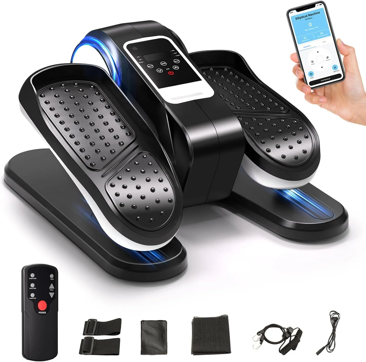 Under Desk Elliptical Machine with App – Quiet & Portable Electric Pedal Exerciser with Adjustable Speed and LED Display for Home and Office, Seated Ellipse Leg Exerciser Fully Assembled