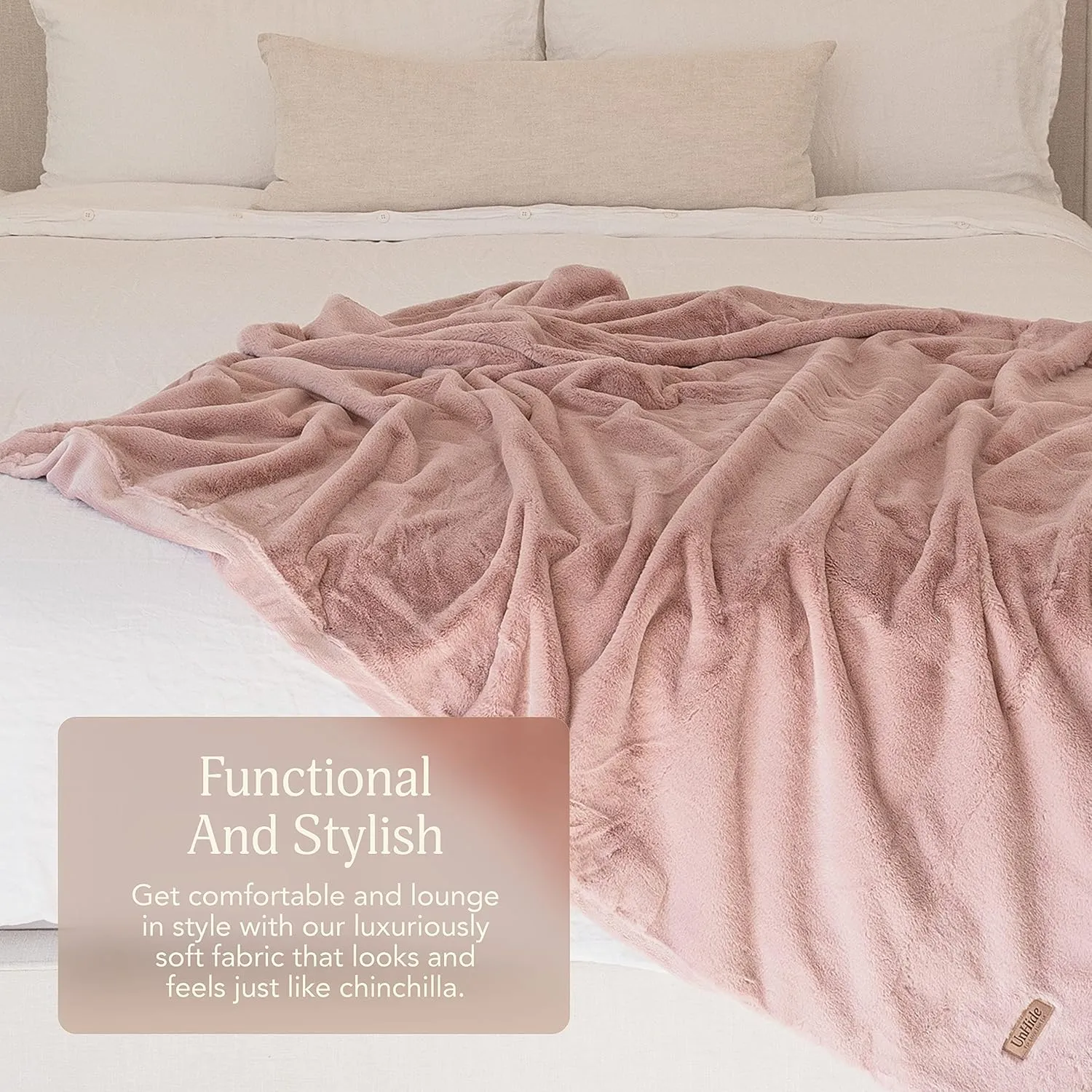 UnHide Cuddle Puddle | Faux Fur Blanket | Oversized, Lightweight, Extra Soft Blanket | Machine Washable | Add a Layer of Softness to Any Bed or Couch | 100” x 100” | Beige Bear