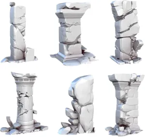 Unpainted DND Broken Pillars Miniature Scenery, Tabletop Gaming Collectible, Fantasy World, Ideal Gift for Dungeon Masters and Collectors
