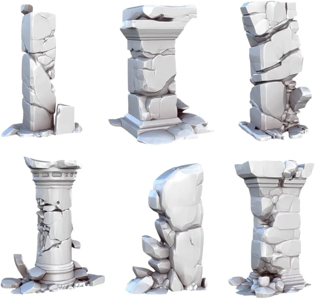 Unpainted DND Broken Pillars Miniature Scenery, Tabletop Gaming Collectible, Fantasy World, Ideal Gift for Dungeon Masters and Collectors