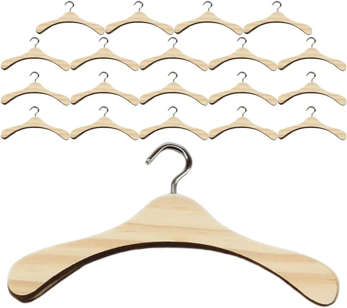 UPKOCH 20Pcs Doll Hangers Natural Wood Doll Clothes Display Rack for Dollhouse Bedroom Accessories Compact Wardrobe Organizer and Outfits