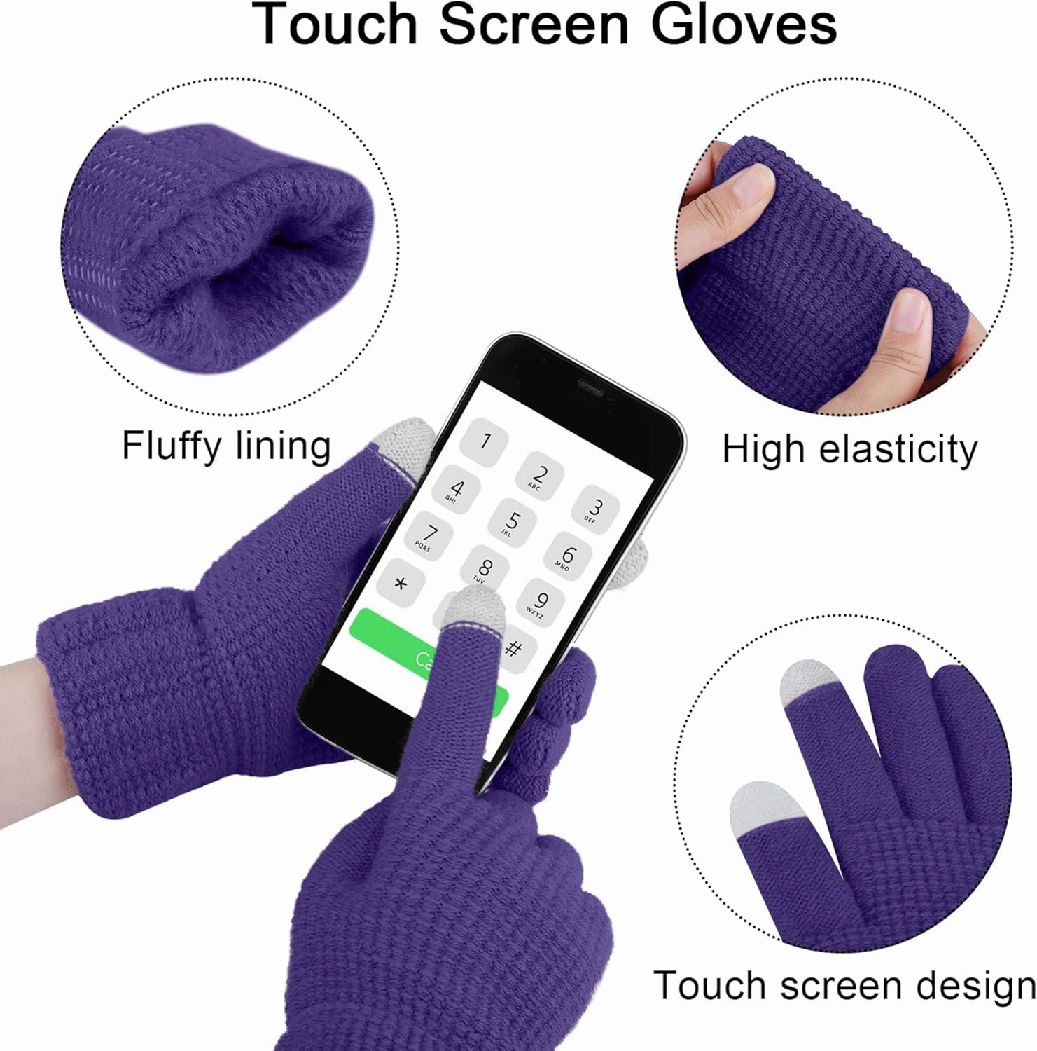 URATOT 4-In-1 Winter Warm Sets Knitted Scarf Touch Screen Gloves Beanie Pompom Hat and Winter Ear Warmer for Men or Women