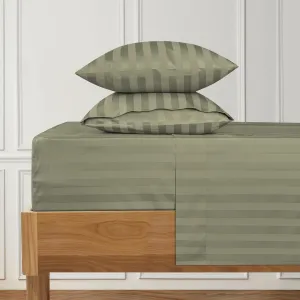 URBANHUT 1000 Thread Count Damask Striped King Size Egyptian Cotton Sheets, Long Staple Soft & Breathable, 4 Pc Bed Sheet Sets, Luxury Hotel Sateen Sheets Fits 16" Deep Pocket - Sage