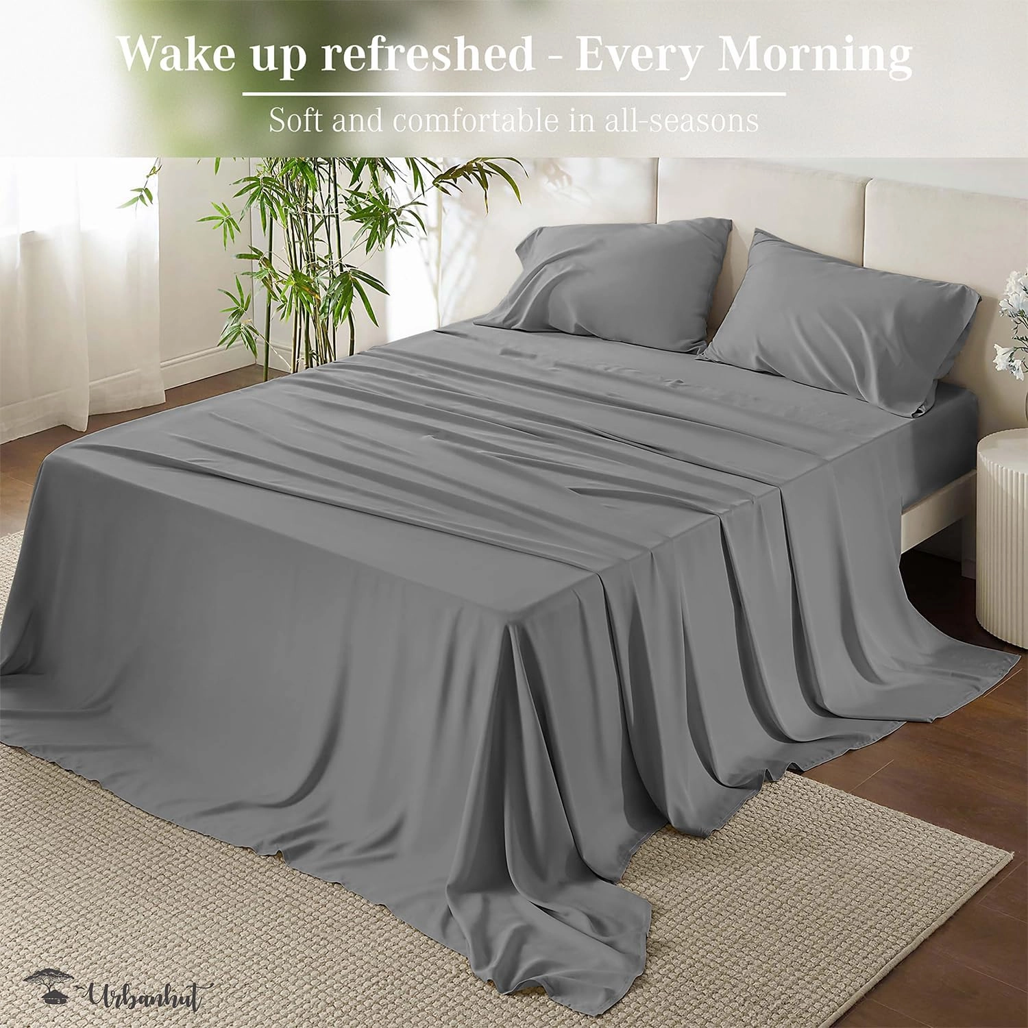 URBANHUT 800 Thread Count Egyptian Cotton Sheets Queen Size, Long Staple Bed Sheets,4 Pc Bed Sheet Sets for Queen Size Bedding, Sateen Weave Luxury Hotel Bed Sheets Fits 16" Deep Pocket - Dark Grey