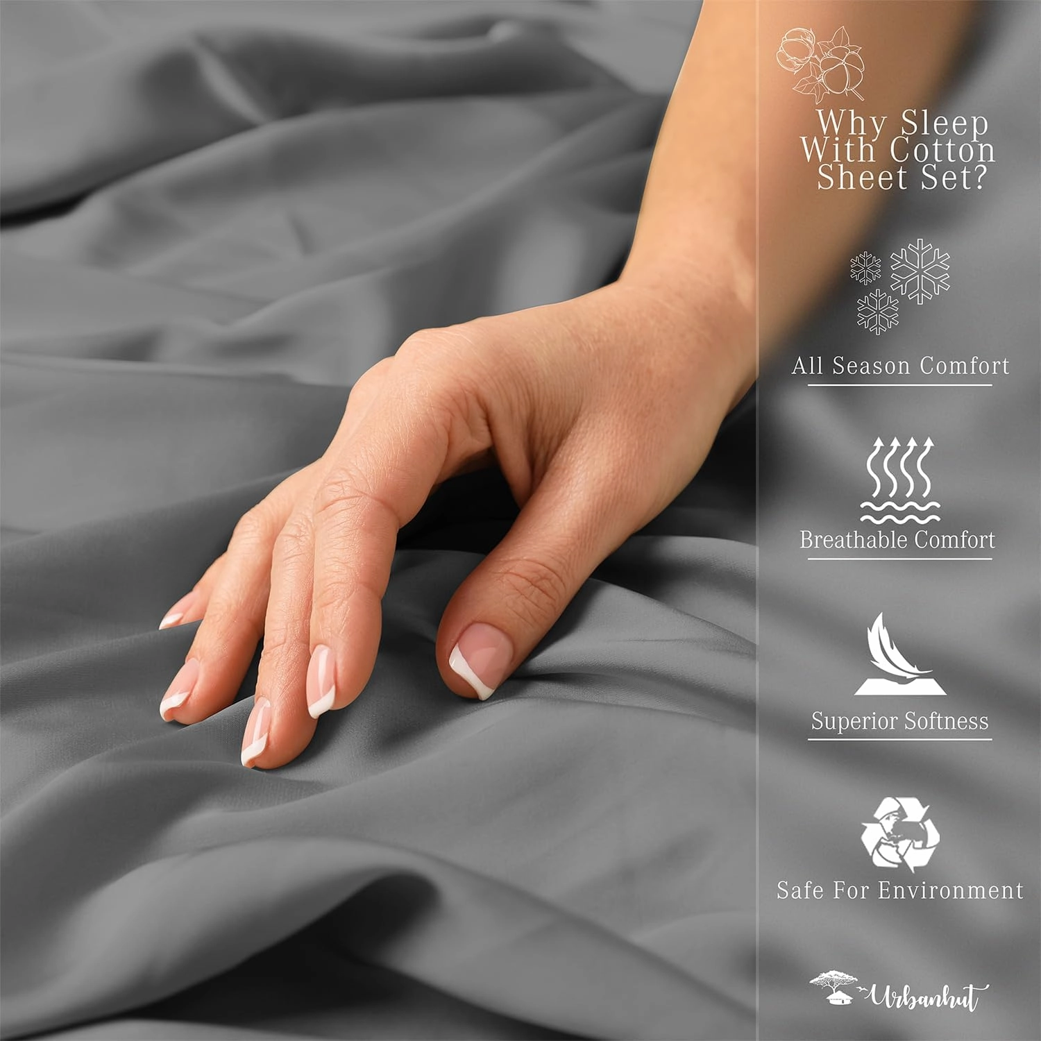 URBANHUT 800 Thread Count Egyptian Cotton Sheets Queen Size, Long Staple Bed Sheets,4 Pc Bed Sheet Sets for Queen Size Bedding, Sateen Weave Luxury Hotel Bed Sheets Fits 16" Deep Pocket - Dark Grey