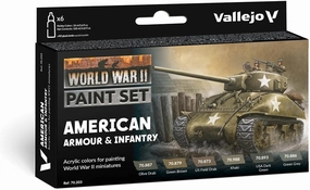 Vallejo - WWII American Armour & Infantry Model Color Paint Set | Historic US Military Shades | Brush & Airbrush Compatible Acrylic Colors | Pro Modeler Collection | 6 bottles x 18 ml. (0.6 fl.oz)