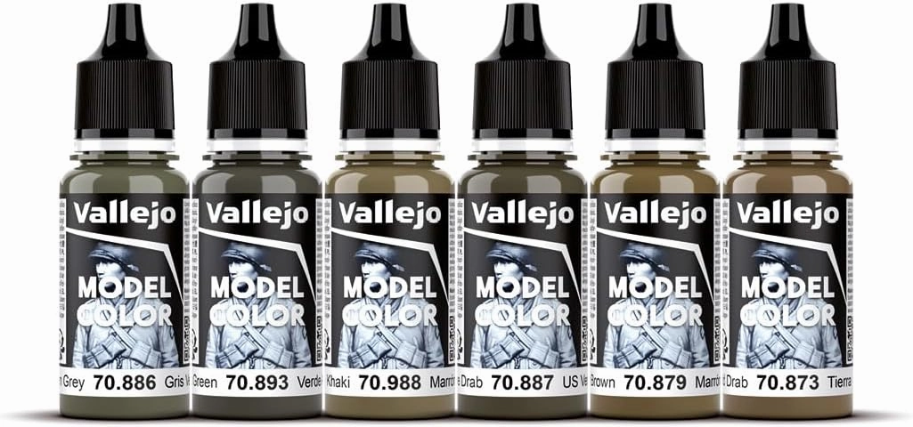 Vallejo - WWII American Armour & Infantry Model Color Paint Set | Historic US Military Shades | Brush & Airbrush Compatible Acrylic Colors | Pro Modeler Collection | 6 bottles x 18 ml. (0.6 fl.oz)