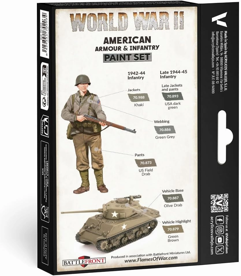 Vallejo - WWII American Armour & Infantry Model Color Paint Set | Historic US Military Shades | Brush & Airbrush Compatible Acrylic Colors | Pro Modeler Collection | 6 bottles x 18 ml. (0.6 fl.oz)