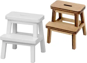 VICASKY 2pcs Miniature Wooden Step Stool Dollhouse Furniture Models Realistic Design Compact Vintage Style for Miniature House Decor