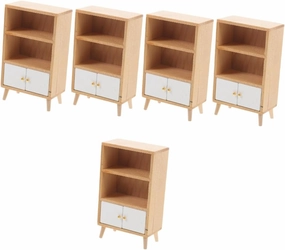 VICASKY 5pcs Miniature Wooden Bookshelf Display Cabinet Compact Dollhouse Furniture Accessory for Bedroom Living Room Kitchen Boys and Girls Easy to Store