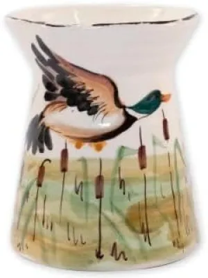 Vietri Wildlife Mallard Utensil Holder Hand-Painted Terra Bianca Kitchen Organizer and Storage Jar - 7 Inch White