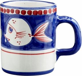 Vietri Campagna Pesce 12oz Hand-Painted Coffee Mug 3.5" H – Blue, Terra Cotta Earthenware, Dishwasher Safe Drinkware