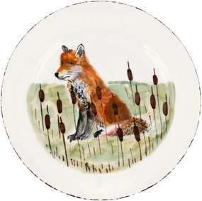 Vietri Wildlife Fox Dinner Plate Hand-Painted Terra Bianca Ceramic Tableware Durable Dinnerware - 11 Inch Multicolor