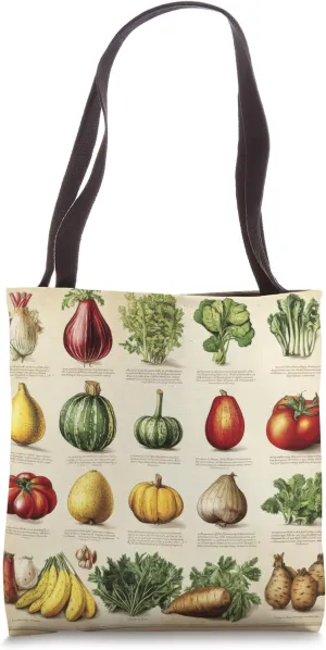 Vintage Vegetable Encyclopedia Drawing Cottagecore Farmhouse Tote Bag