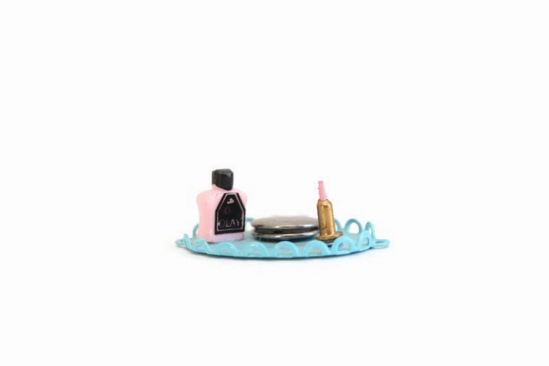 Vintage 1:12 Miniature Dollhouse Vanity Tray with Cosmetics