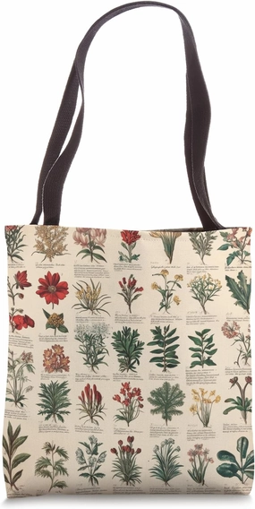 Vintage Floral Encyclopedia Drawing Cottagecore Farmhouse Tote Bag
