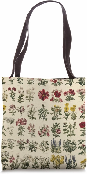 Vintage Floral Encyclopedia Drawing Cottagecore Farmhouse Tote Bag