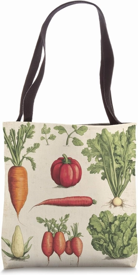 Vintage Vegetable Encyclopedia Drawing Cottagecore Farmhouse Tote Bag