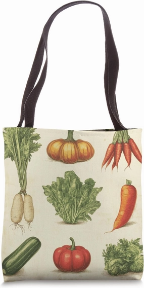 Vintage Vegetable Encyclopedia Drawing Cottagecore Farmhouse Tote Bag