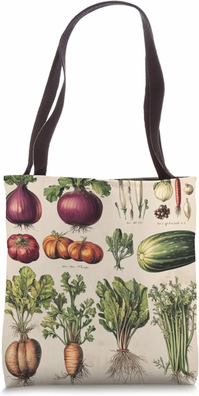 Vintage Vegetable Encyclopedia Drawing Cottagecore Farmhouse Tote Bag